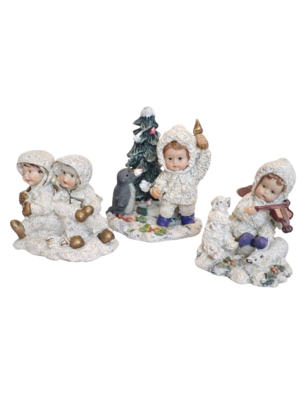 Spains Inc Winter Child Figurine Set Of 3 Christmas Angels Resin Figurines 2"